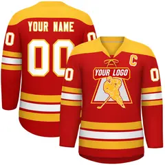 Red Gold White Classic Lace-Up Neck Hockey Jersey