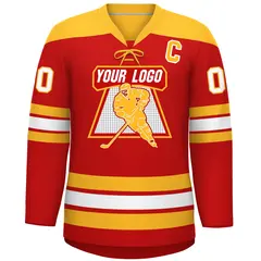 Red Gold White Classic Lace-Up Neck Hockey Jersey 3