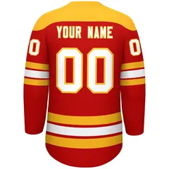 Red Gold White Classic Lace-Up Neck Hockey Jersey 4