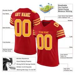 Red Gold-White Classic Mesh Authentic Football Jersey 2