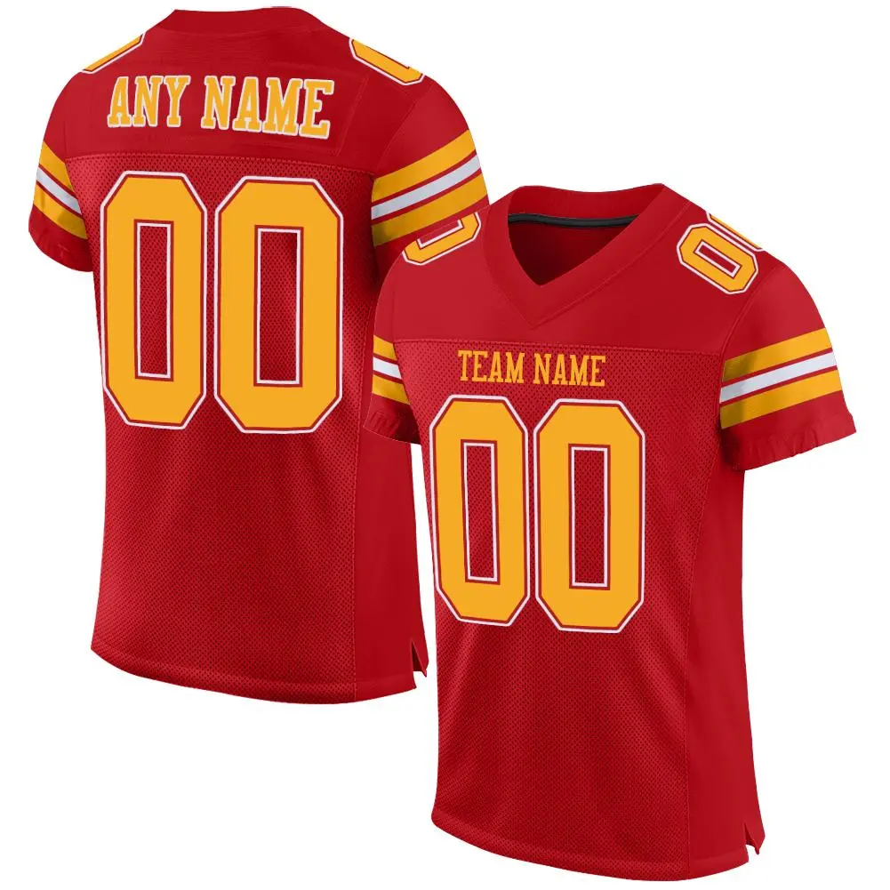 Red Gold-White Classic Mesh Authentic Football Jersey