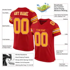 Red Gold-White Classic Mesh Authentic Football Jersey 2