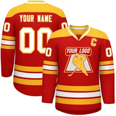 Red Gold-White Classic V-Neck Hockey Jersey 1