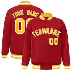 Red Gold-White Classic Varsity Full-Snap Letterman Jacket 1