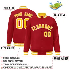 Red Gold-White Classic Varsity Full-Snap Letterman Jacket 2