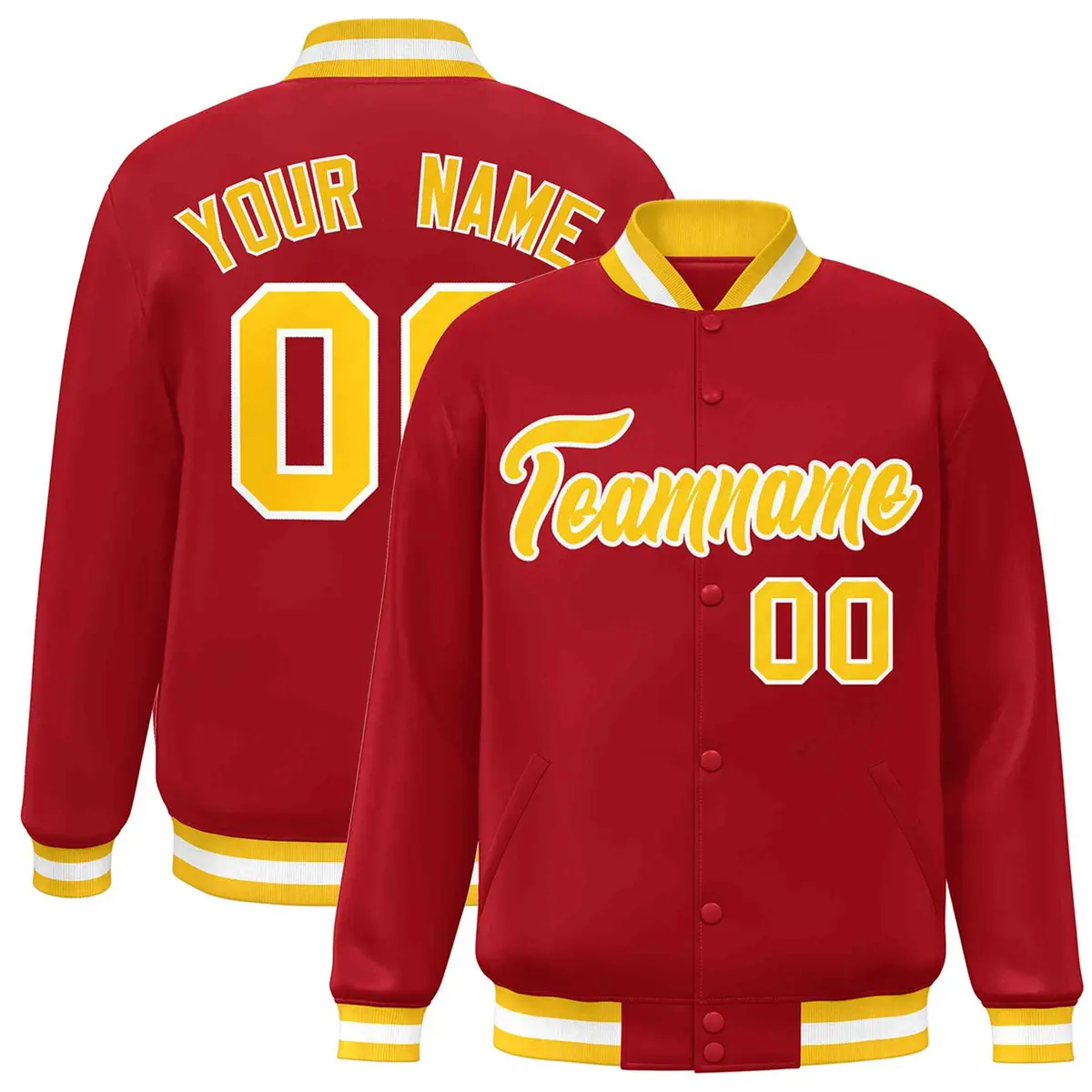 Red Gold-White Classic Varsity Full-Snap Letterman Jacket