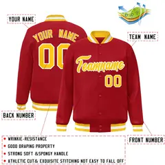Red Gold-White Classic Varsity Full-Snap Letterman Jacket 2