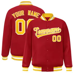 Red Gold-White Classic Varsity Full-Snap Letterman Jacket 1