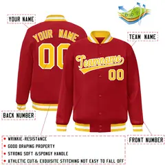 Red Gold-White Classic Varsity Full-Snap Letterman Jacket 2