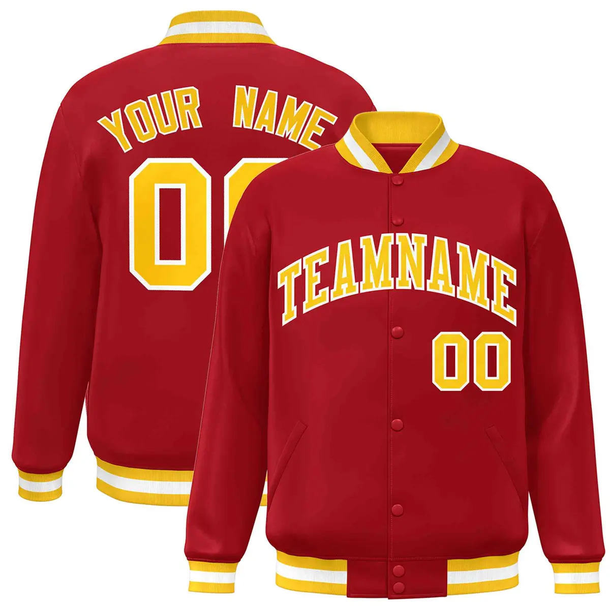 Red Gold-White Classic Varsity Full-Snap Letterman Jacket