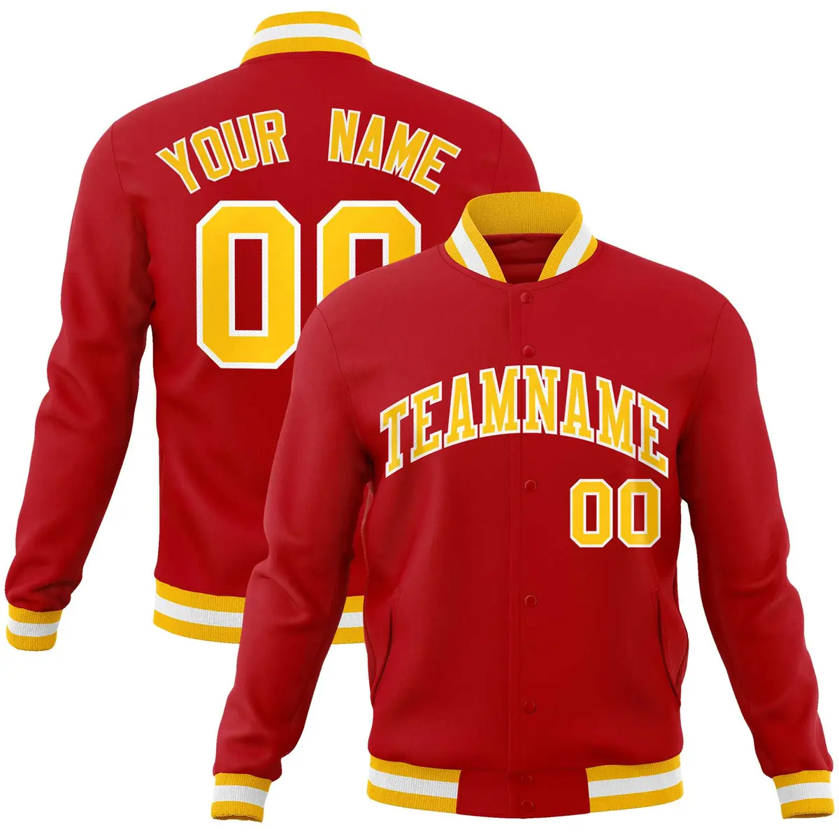 Red Gold-White Classic Varsity Full-Snap Letterman Jacket