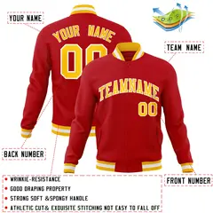 Red Gold-White Classic Varsity Full-Snap Letterman Jacket 4