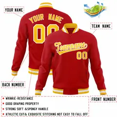 Red Gold-White Classic Varsity Full-Snap Letterman Jacket 4