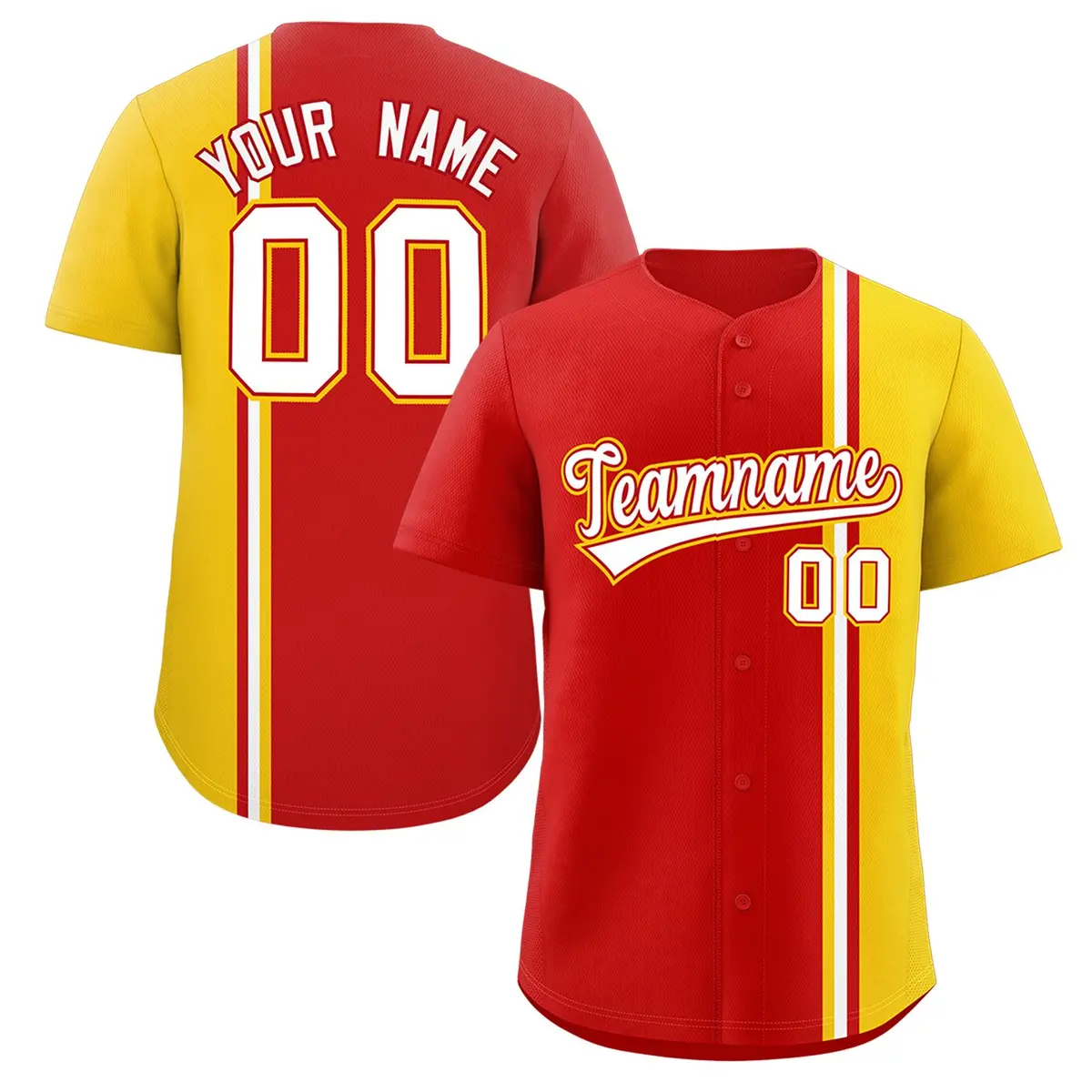 Red Gold-White Color Block Authentic Baseball Jersey