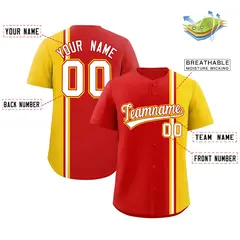 Red Gold-White Color Block Authentic Baseball Jersey 2