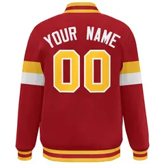 Red Gold-White Color Block Varsity Baseball Jacket 4