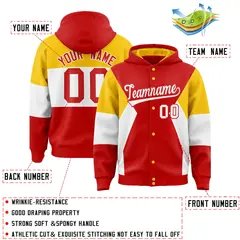 Red Gold-White Color Block Varsity Full-Snap Letterman Jacket Hoodie 4