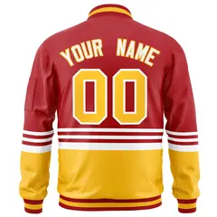 Red Gold-White Color Block Varsity Letterman Bomber Jacket 4