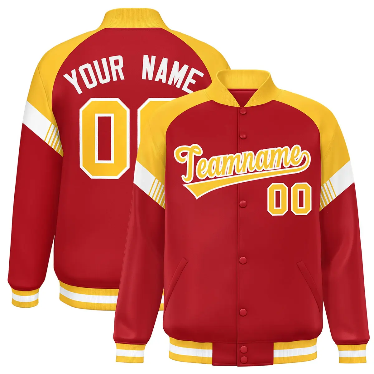 Red Gold-White Color Block Varsity Letterman Jacket