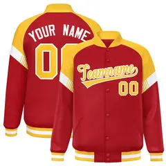 Red Gold-White Color Block Varsity Letterman Jacket 1