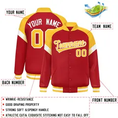 Red Gold-White Color Block Varsity Letterman Jacket 2