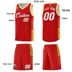 Red Gold White Diamond Stripe Side Basketball Jersey 5