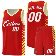 Red Gold White Diamond Stripe Side Basketball Jersey 1