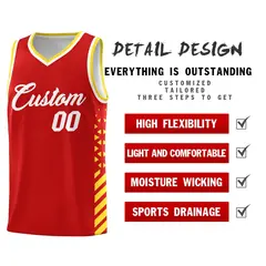 Red Gold White Diamond Stripe Side Basketball Jersey 2