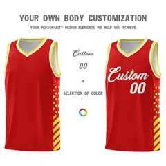 Red Gold White Diamond Stripe Side Basketball Jersey 3