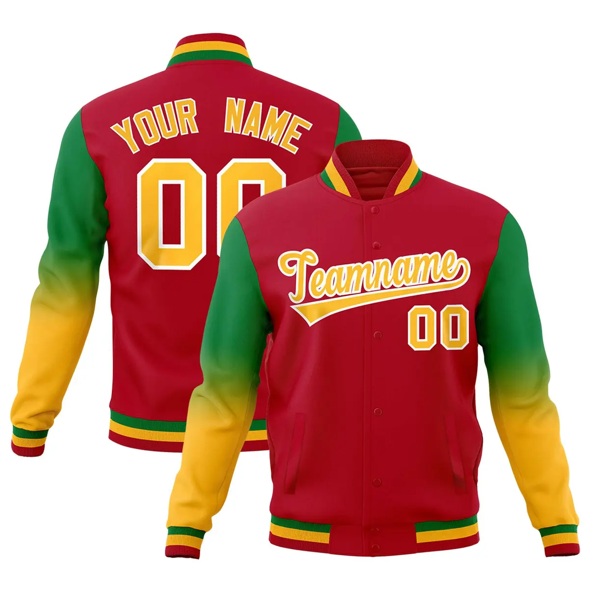 Red Gold White Gradient Varsity Raglan Letterman Jacket