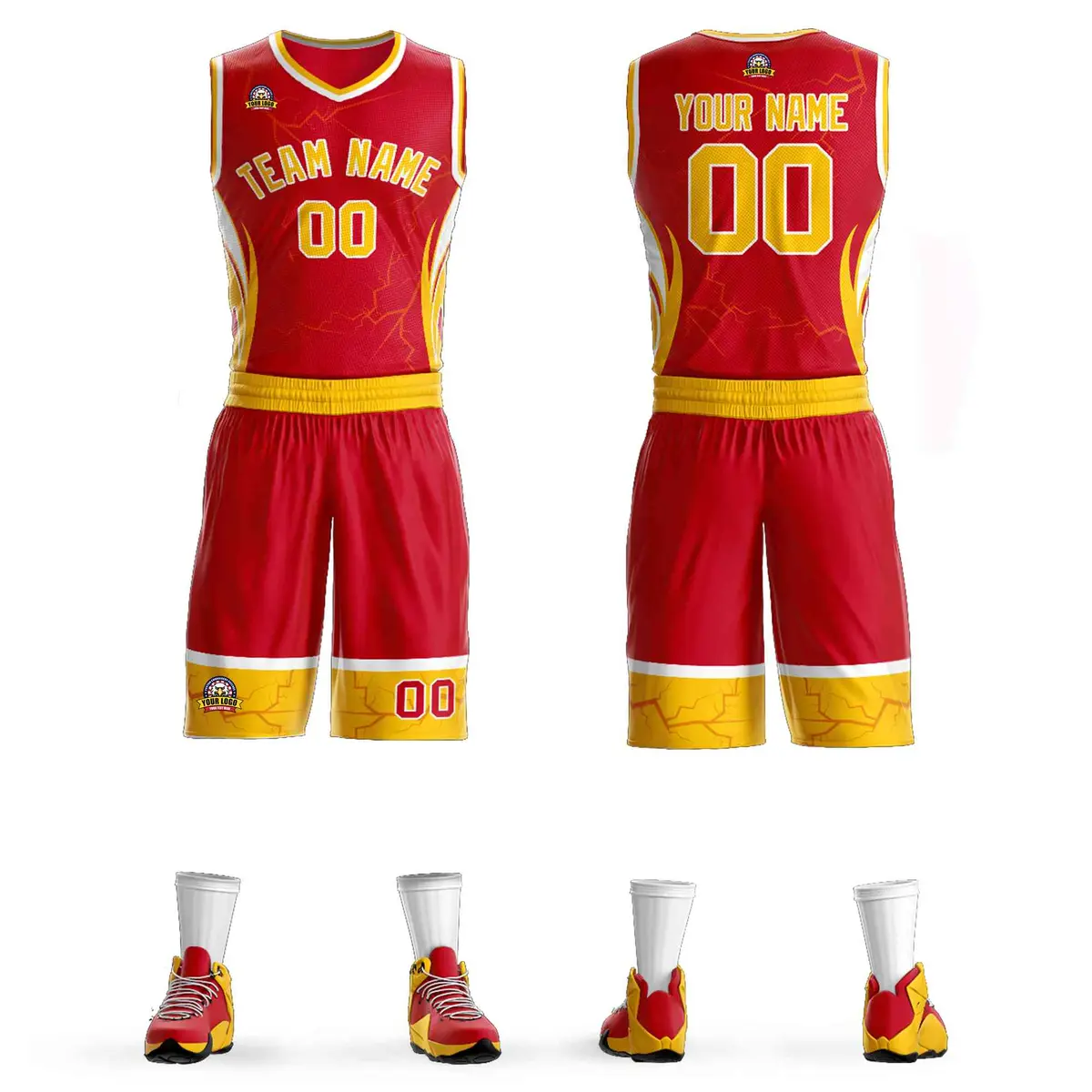Red Gold-White Graffiti Lightning Basketball Jersey