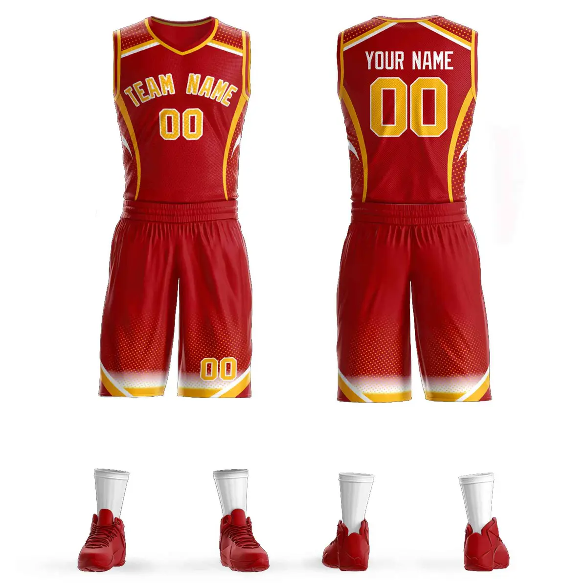 Red Gold-White Graffiti Points Element Basketball Jersey