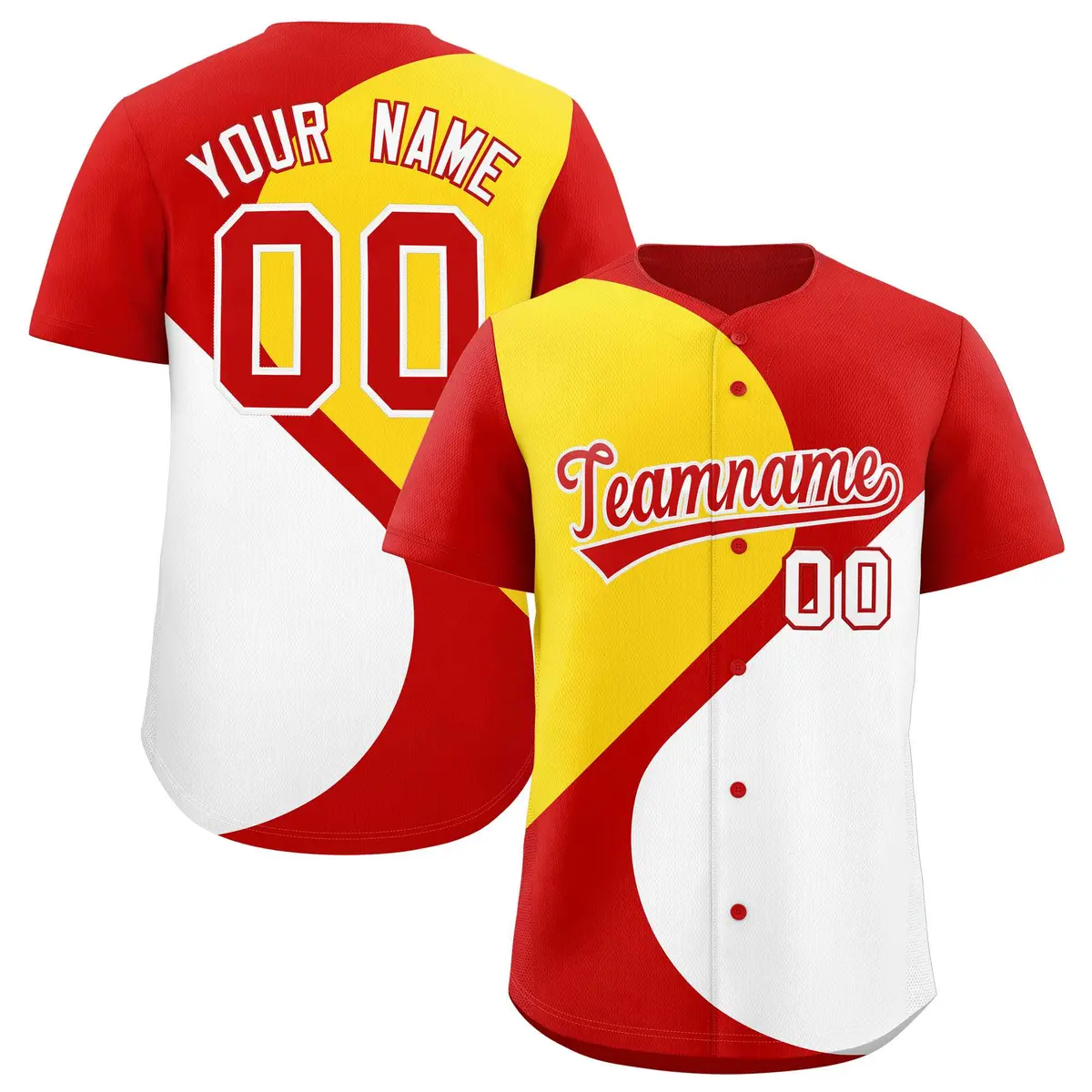 Red Gold-White Half Heart Color Block Baseball Jersey
