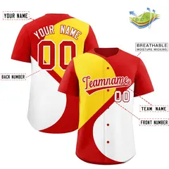Red Gold-White Half Heart Color Block Baseball Jersey 2