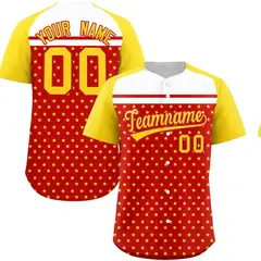 Red Gold-White Raglan Star Print Baseball Jersey 1
