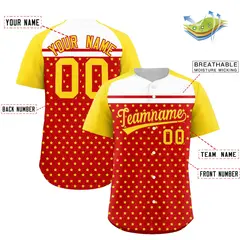 Red Gold-White Raglan Star Print Baseball Jersey 2
