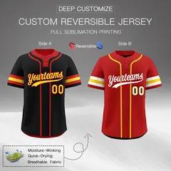 Red Gold White Reversible Two-Button Baseball Jersey 2