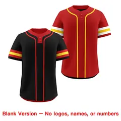 Red Gold White Reversible Two-Button Baseball Jersey 9