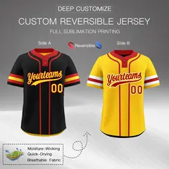 Red Gold White Reversible Two-Button Baseball Jersey 2