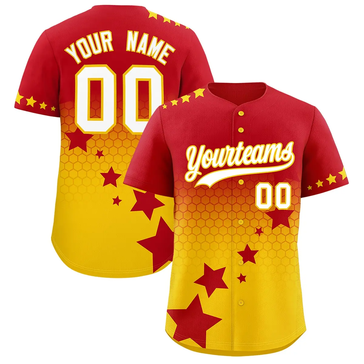 Red Gold White Rising Stars Gradient Fashion Baseball Jersey