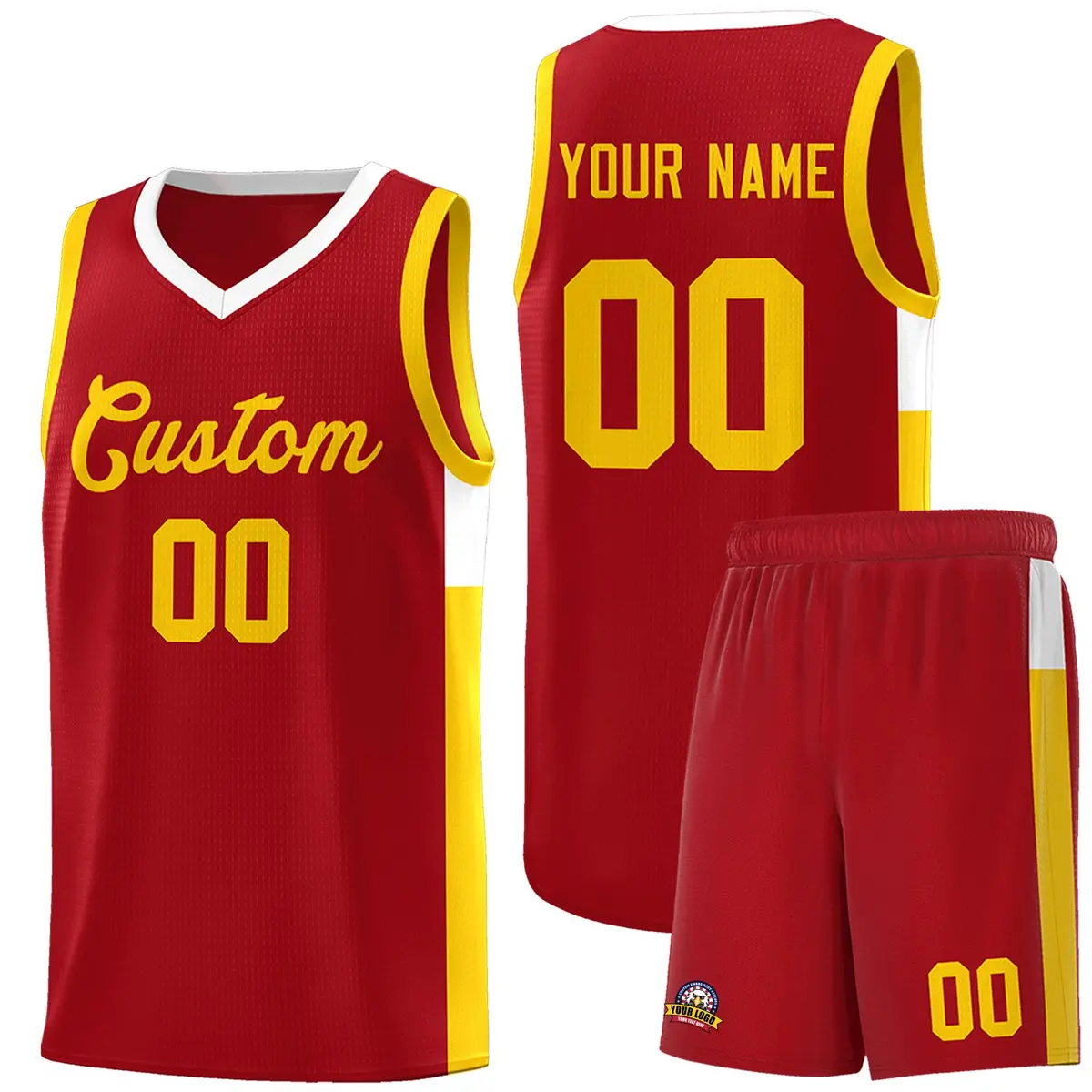 Red Gold-White Side Two-Tone Classic Basketball Jersey