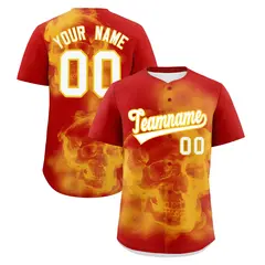 Red Gold White Skeleton Graffiti Quick Dry Baseball Jersey 1