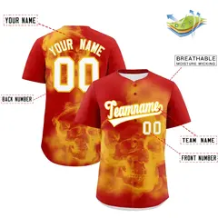 Red Gold White Skeleton Graffiti Quick Dry Baseball Jersey 2