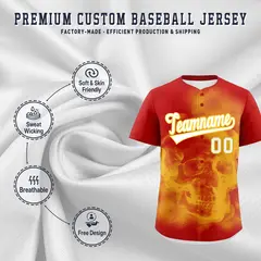 Red Gold White Skeleton Graffiti Quick Dry Baseball Jersey 4