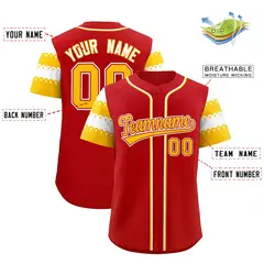 Red Gold White Sleeve Flag Lace Baseball Jersey 2
