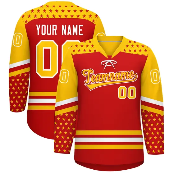 Red Gold White Star Series Lace-Up Neck Hockey Jersey