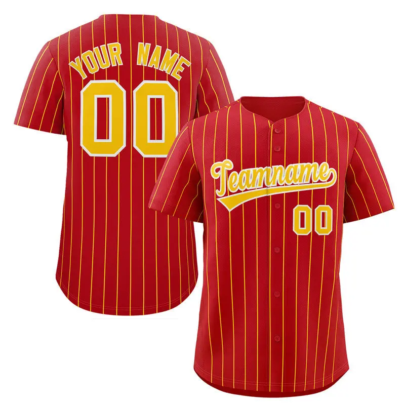 Red Gold-White Stripe Authentic Fashion Baseball Jersey
