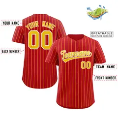 Red Gold-White Stripe Authentic Fashion Baseball Jersey 2