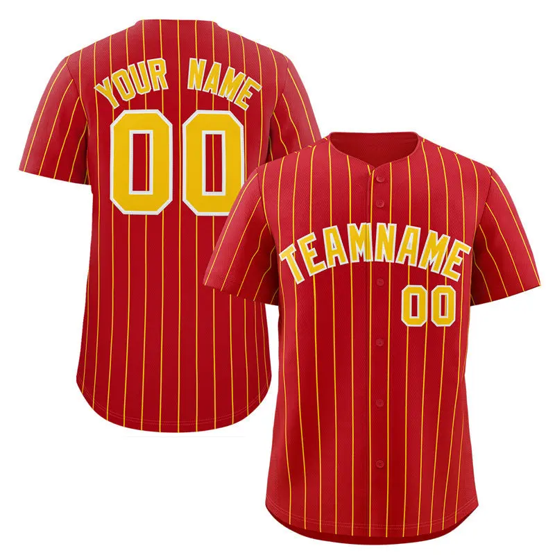 Red Gold-White Stripe Authentic Fashion Baseball Jersey