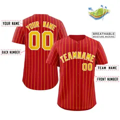 Red Gold-White Stripe Authentic Fashion Baseball Jersey 2